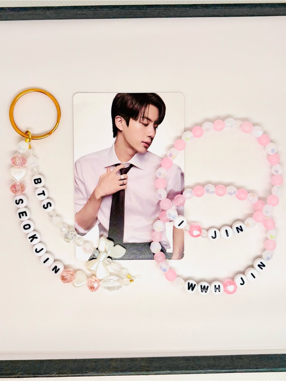 (3pcs) BTS JIN SEOKJIN BRACELET KEYCHAIN PHOTOCARD BUNDLE